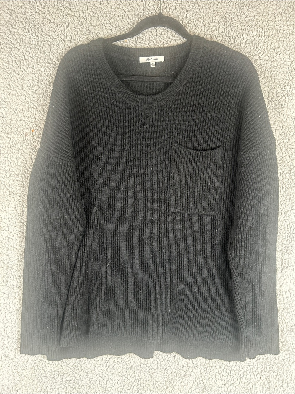 Madewell Crewneck Dropped Shoulder Knit Pattern Black Sweater Size XL